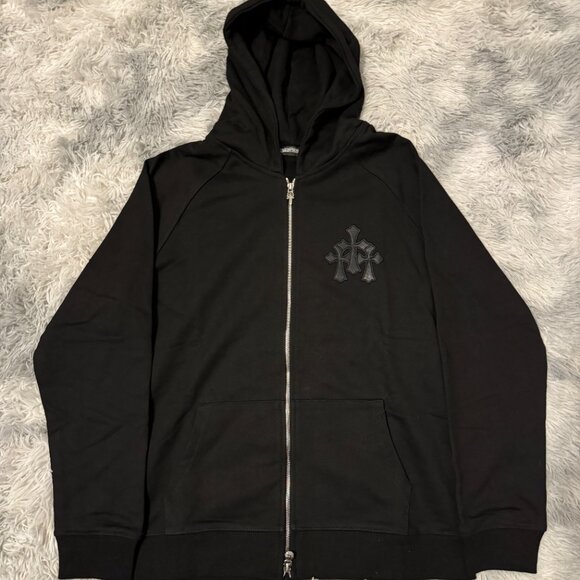 Chrome Hearts Black Triple Cross Zip Up Hoodie Mens Medium or Large - Picture 1 of 4